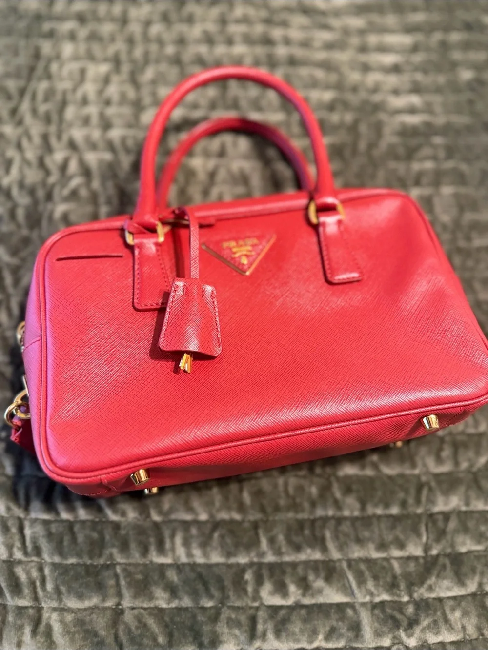 Prada Red Saffiano Leather Satchel with Gold Hardware - Picture 7 of 12